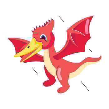 Basic RGBCute pterodactyl dinosaur flying, flat sticker vector