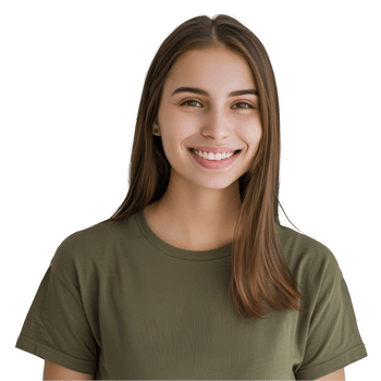 portrait of beautiful young woman with straight brown hair smiling transparent background png