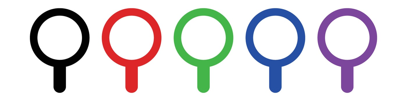 Colorful magnifying glass icon set. vector