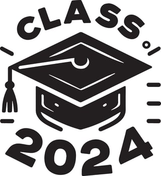 2024 graduation set featuring caps, diplomas, and fun typography. Perfect for celebration and academic achievement design projects. vector