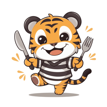 tiger in black and white shirt with knife and fork png