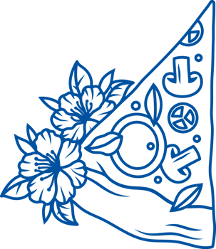 Piece of pizza baked in stone oven to quickly satisfy hunger, decorated with flowers png