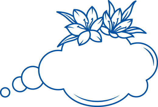 Empty speech bubble with flowers to demonstrate thoughts or direct speech of character png