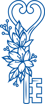 Beautiful key from chivalric romances is decorated with flowers, with heart-shaped handle png