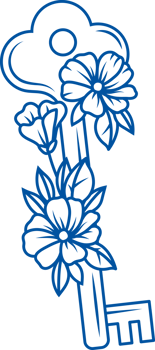 Apartment key in vertical position is decorated with wild flowers, symbolizing protection of secrets png