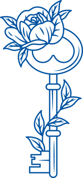 Key to castle on safe for storing money and jewelry or documents, decorated with beautiful flower png