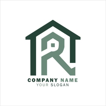 Simple Letter R and House Building Logo template. Black and white. Suitable for company logos vector