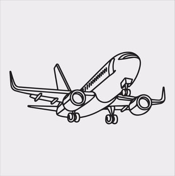 one line art airplane silhouette on white background vector