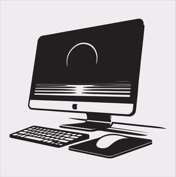 computer set silhouette on white background vector