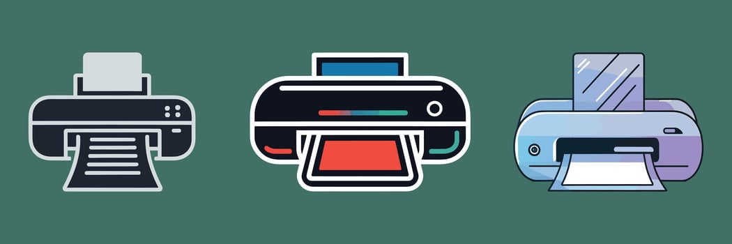Collection of home and office printer flat illustration isolated icon for web design vector