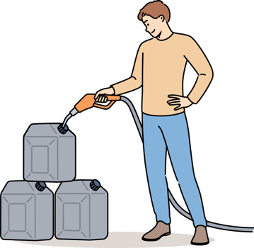 Man pours gasoline into tanks at gas station to stock up on fuel for car in case of oil crisis. Positive guy uses tank cars to store gasoline or kerosene when traveling long distances png