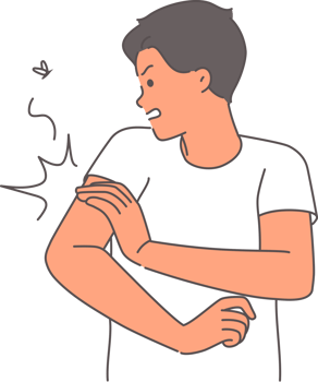 Mosquito bites man hand and causes itching or infects him with malaria through blood. Guy is trying to snatch mosquito, which irritates and spreads dengue virus provocative death in human png