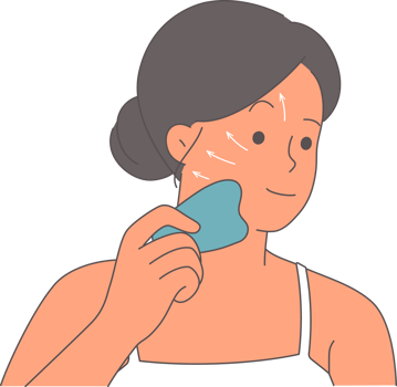Woman makes facial massage to rejuvenating and get rid of wrinkles using gua sha device. Young girl is engaged in rejuvenating and removing lymph nodes on skin caused by air pollution png