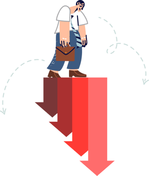 Crisis inflation causes increase in expenses for man walking along increasing negative schedule. Financial recession and inflation cause depression in bankrupt businessman in need of help png