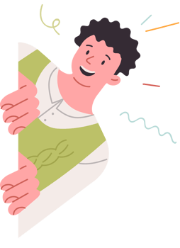 Inspired teenager looks out from behind wall, wanting to surprise friends as passed by. Promoter guy spies on potential clients to make surprise with advertisement or promote product. png