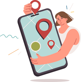 Digital map in mobile phone in hands of woman using online navigator to easily navigate city. Digital map in smartphone for navigation and route planning when traveling to new country png