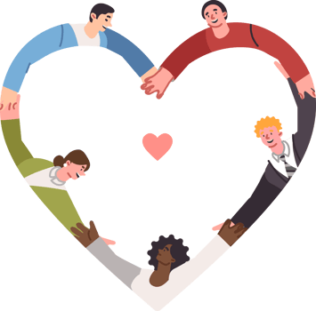 Friendly multinational people hold hands forming heart shape and demonstrate commitment to love and synergy. No discrimination on racial or national basis, we make boys and girls happy png