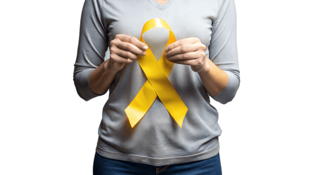 Person Holding Yellow Ribbon in Support of Childhood Cancer Awareness png