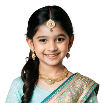Young Girl Wearing Traditional Indian Sari and Jewelry png