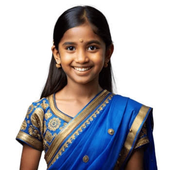 Young Indian Girl Smiling In Blue Sari png