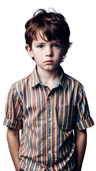Young Boy Wearing Striped Shirt Stands With Serious Expression png