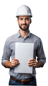 Smiling Construction Worker Holding Blank Paper png