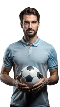 Man Holding Soccer Ball In Light Blue Shirt png