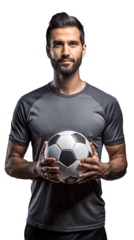 Man Holding Soccer Ball Wearing Gray Jersey png