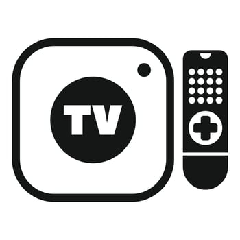 Simple black and white tv box with remote control icon vector