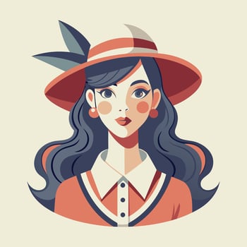 Woman wearing with hat flat illustration design vector