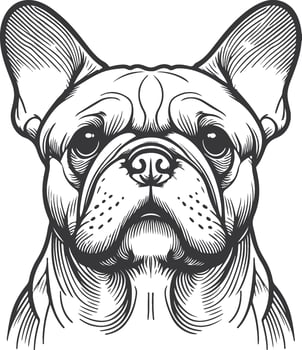 Line art French bulldog illustration. Ink style, cute animal for print linear silhouette. vector