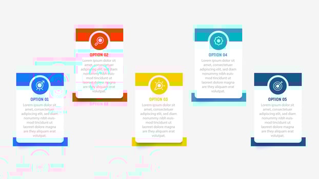 Five Step Infographic design element template for presentation. info graphic illustration. process diagram and presentations step, banner, flow chart, 5 option template. vector