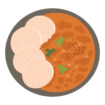 Idly sambar or Idli with red chutney South indian breakfast vector
