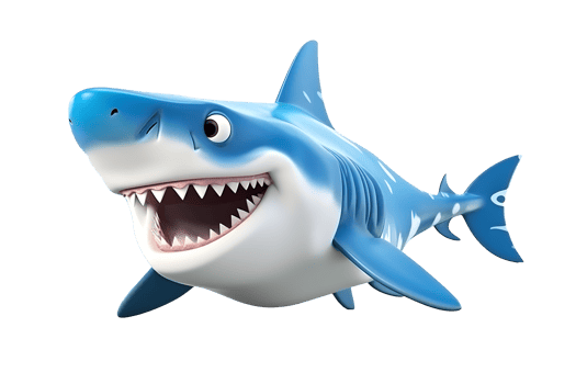 3d shark cartoon fish isolated on transparent background png