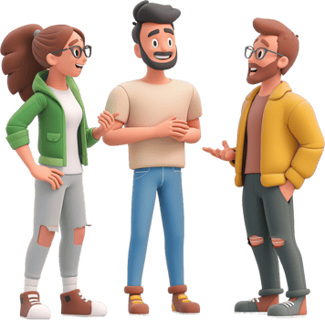 three people talking to each other, cartoon style png