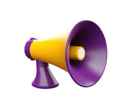 Yellow purple megaphone isolated on transparent background png