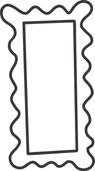 Wavy border frame. Rectangle square scallop shape. Squiggle hand drawn doodle box. Retro curved decorative simple decoration. Retro aesthetic lines png