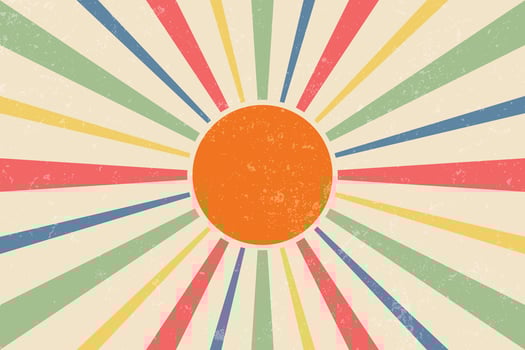 Sun with Rays Retro Background. 90s Vintage Background. vector