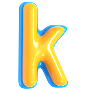 Yellow Alphabet with Blue 3D Letter k png