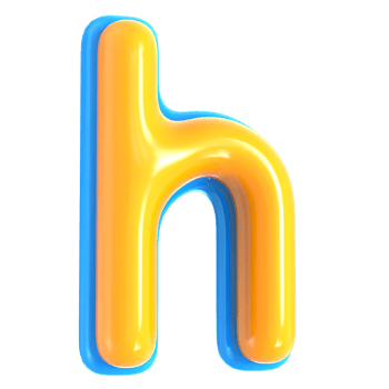 Yellow Alphabet with Blue 3D Letter h png