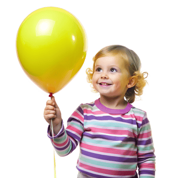 Smiling child holding a yellow balloon, wearing a colorful striped shirt. The happiness of childhood captured in a bright and playful moment. png