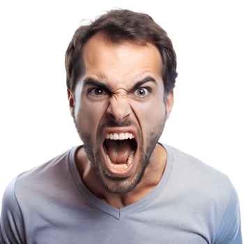 Angry young man shouting with intense emotion, expressing frustration and rage. Isolated on white background. png