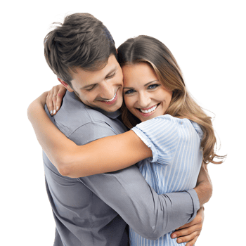 Smiling couple embracing each other with love and joy, expressing affection and happiness in a close, warm hug. png