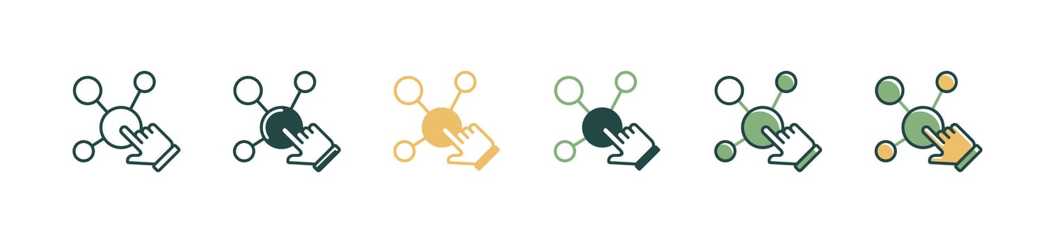 network business connection online community circle icon with hand pointer clicking center group link . Communication hub global social distribution symbol illustration vector