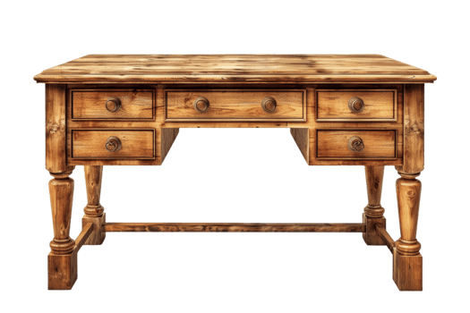 Antique Wooden Writing Desk With Drawers png