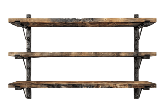 Industrial Style Metal and Wood Shelving Unit png
