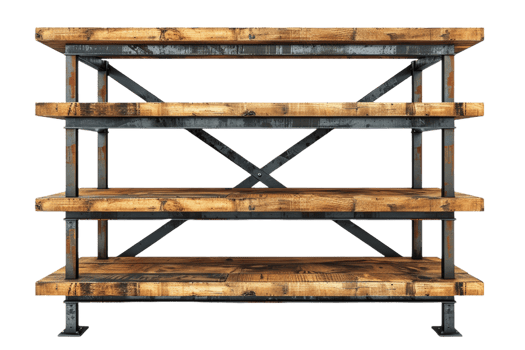Industrial Metal And Wood Shelving Unit png