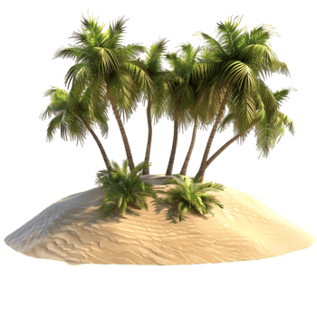Tropical island with palm trees and sand isolated on a transparent background png