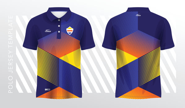 blue yellow and orange polo sport shirt sublimation jersey template design mockup vector