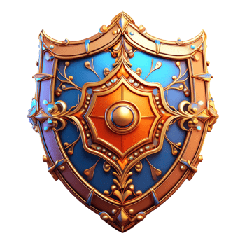 A shield with a golden and blue design png